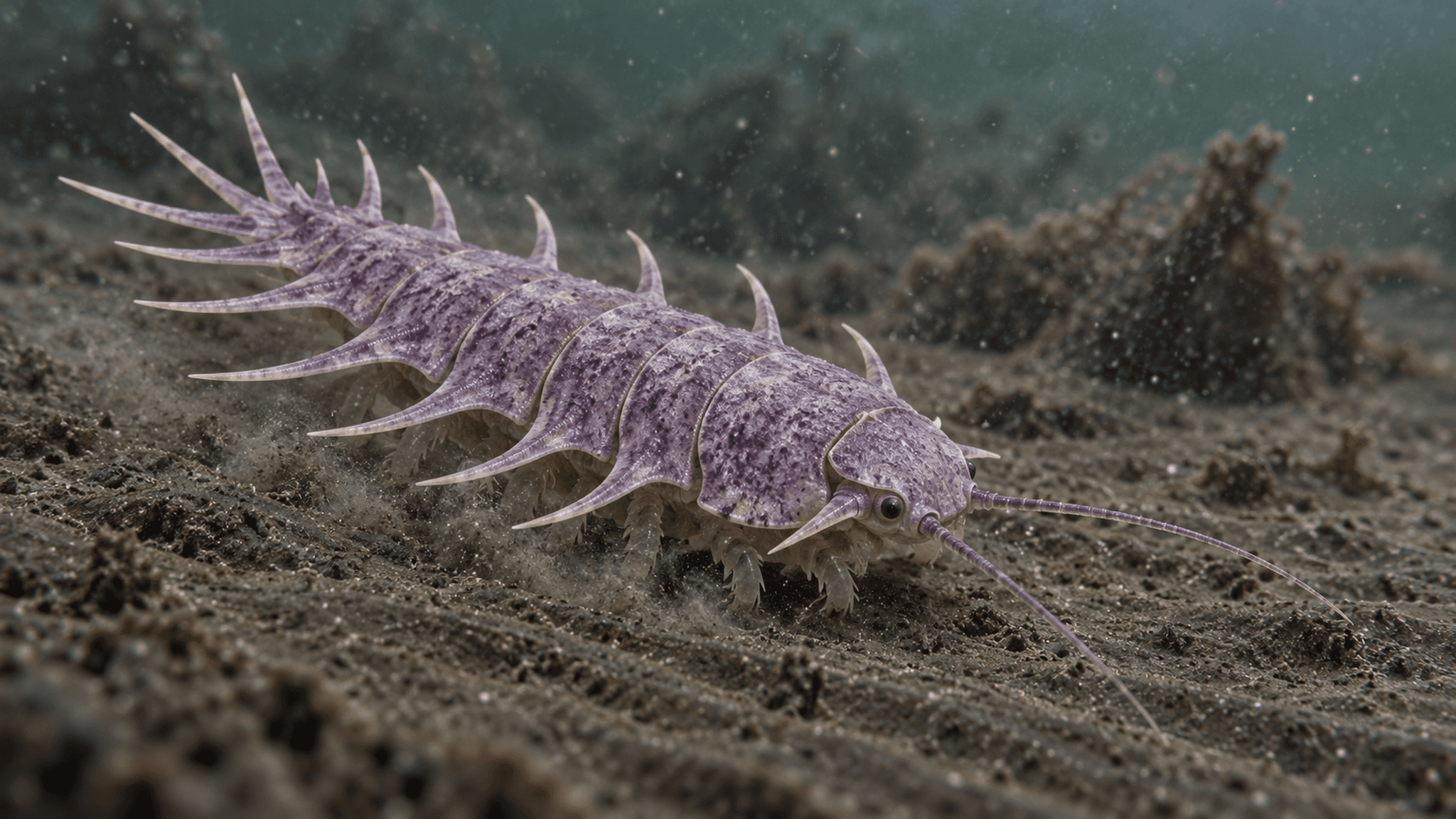 KI-Lebendrekonstruktion von Dianhaia heptacantha, einem rund 23 Millimeter großen, stachelbewehrten Gliederfüßer aus der frühkambrischen Chengjiang-Fundstätte, auf Grundlage einer im Journal of Paleontology veröffentlichten Studie.