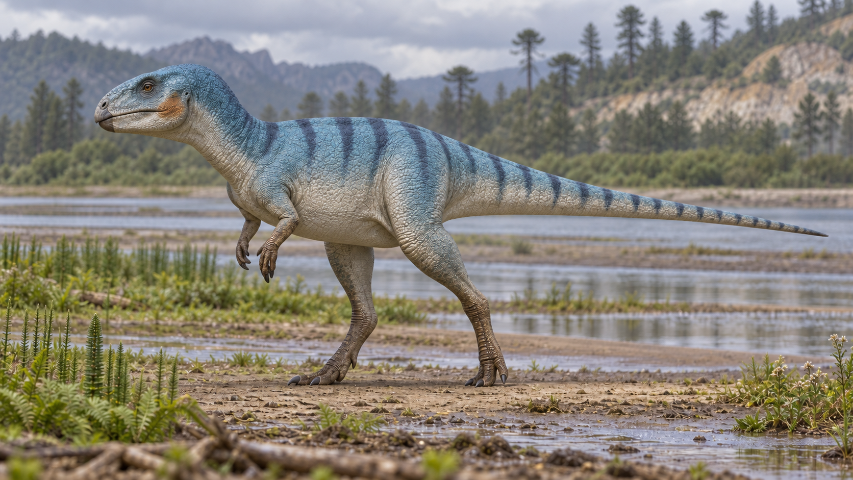 KI-Lebendrekonstruktion eines nicht näher bestimmten Rhabdodontiden aus Haţeg. Körperbau nach Zalmoxes robustus als Vergleich; Färbung und Muster sind spekulativ.