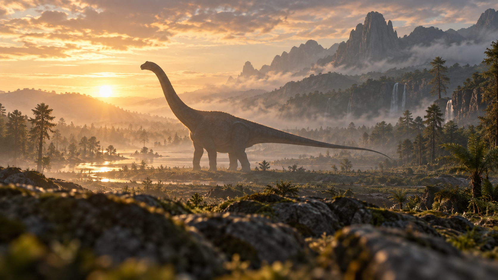 Eigenständige Symbolillustration eines Langhals-Dinosauriers; keine bestimmte Art oder neu entdecktes Individuum.